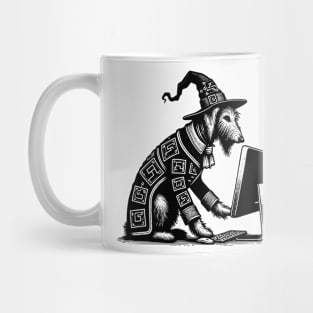 Punk Rock Goth Irish Wolfhound Dog on Computer Vintage Style Mug